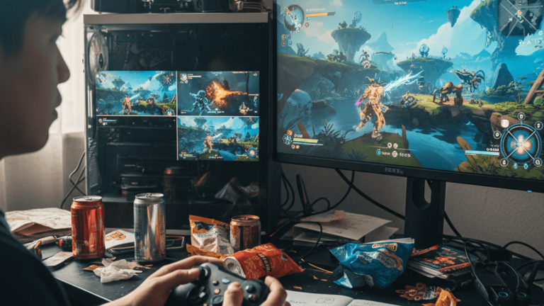 自室でビデオゲームをプレイするプレイヤーのクローズアップ。